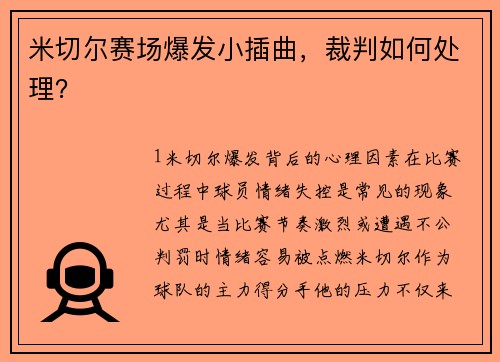 米切尔赛场爆发小插曲，裁判如何处理？